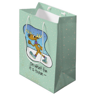 Running Exercise Reindeer Christmas Medium Gift Bag