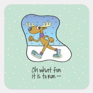 Running Exercise Reindeer Christmas Square Sticker