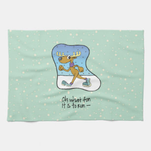Running Exercise Reindeer Christmas Tea Towel