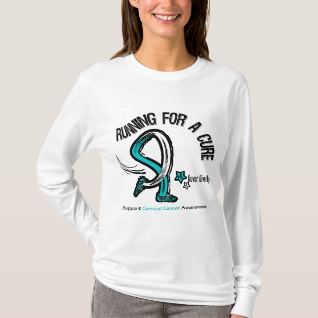 Running For A Cure Cervical Cancer T-Shirt (Front)