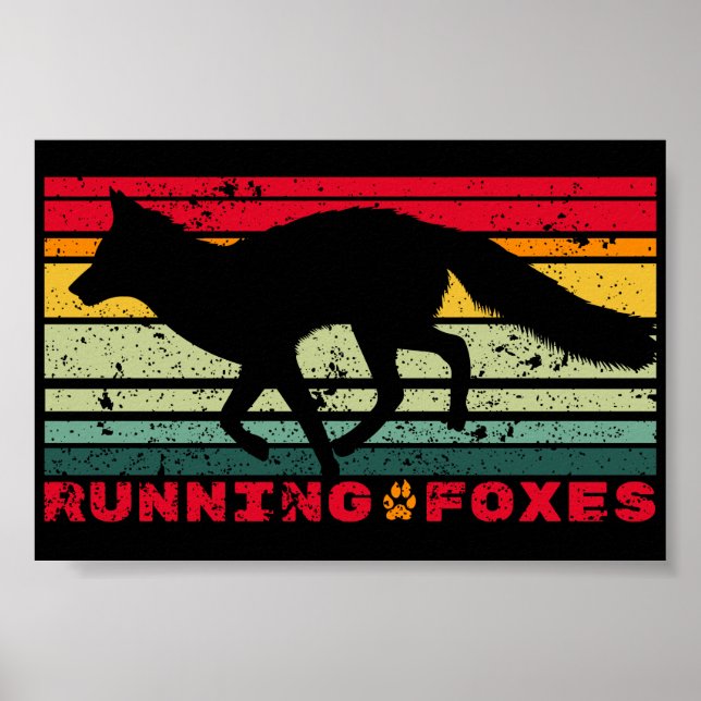 Running Foxes Fox Outline Forest Animal Colourful Poster (Front)