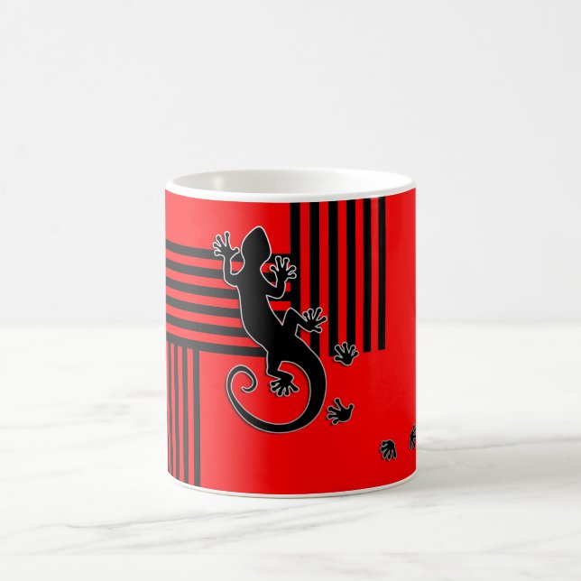 Running Gecko - black & red stripes abstract Coffee Mug (Center)