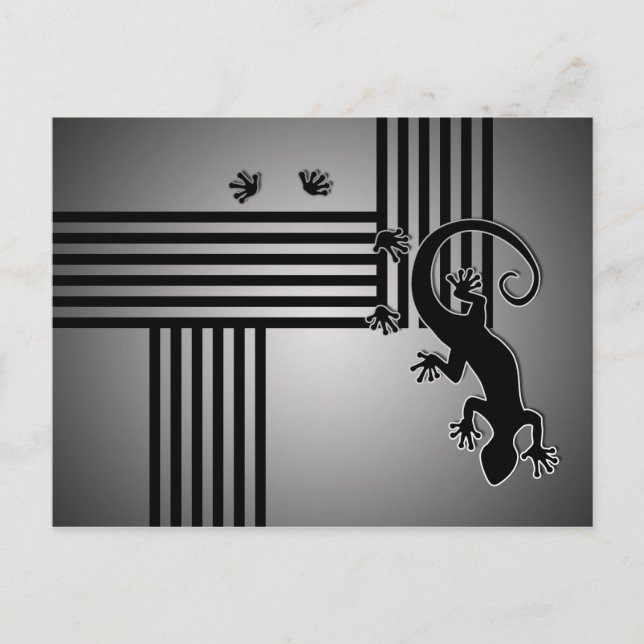 Running Gecko - black & white stripes shine Postcard (Front)