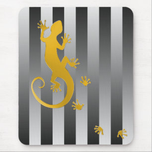 Running Gecko gold grey stripes Mouse Pad