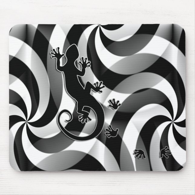 Running Gecko - swirls black & white Mouse Pad (Front)