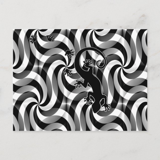 Running Gecko - swirls black & white Postcard (Front)