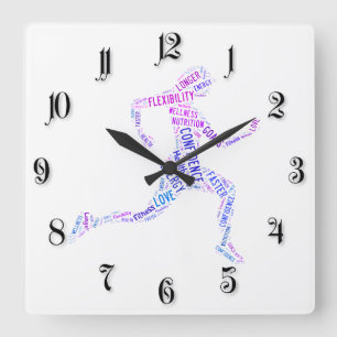 Running girl square wall clock