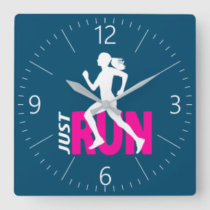 Running girl square wall clock