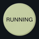 Running green dishwasher magnet<br><div class="desc">Minimal "running" dishwasher kitchen magnet with a sage green background helping you with kitchen organisation. Customise with your text.</div>