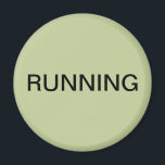 Running green dishwasher magnet<br><div class="desc">Minimal "running" dishwasher kitchen magnet with a sage green background helping you with kitchen organisation. Customise with your text.</div>