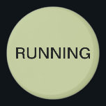 Running green dishwasher magnet<br><div class="desc">Minimal "running" dishwasher kitchen magnet with a sage green background helping you with kitchen organisation. Customise with your text.</div>