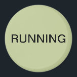 Running green dishwasher magnet<br><div class="desc">Minimal "running" dishwasher kitchen magnet with a sage green background helping you with kitchen organisation. Customise with your text.</div>