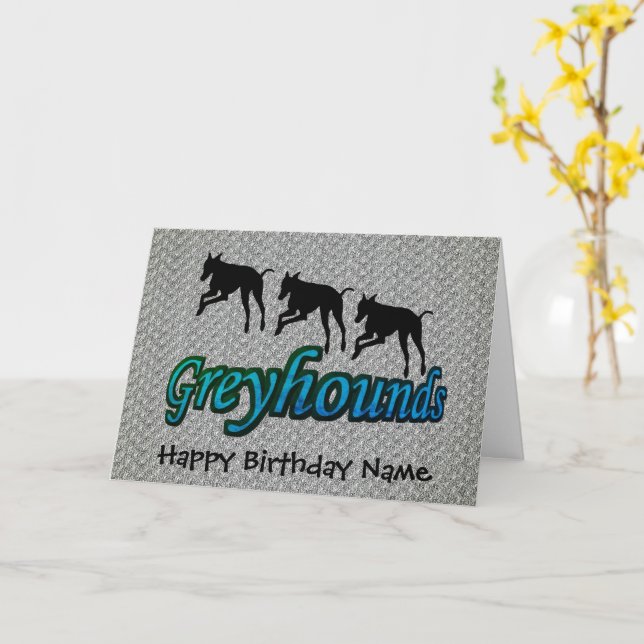Running Greyhounds Personalised Birthday Card (Yellow Flower)
