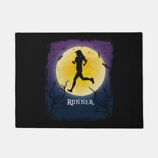 Running Halloween Vintage Art Marathon Runner Doormat (Front)