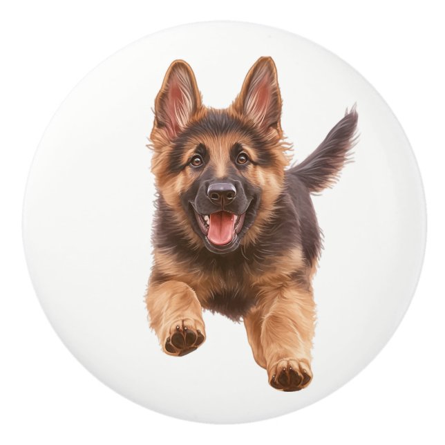 Running Happy Dog #4 Ceramic Pull (Front)
