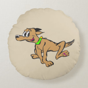 Running Happy Dog Cartoon Kids Round Pillow
