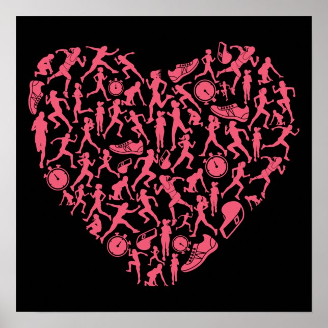 Running Heart - Women Runner Silhouettes Poster (Front)
