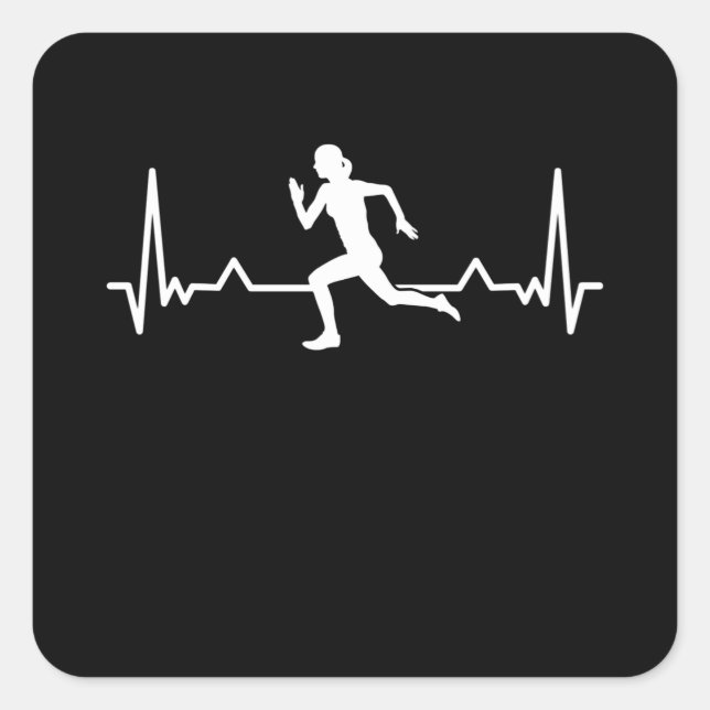 Running Heartbeat Line Funny Runner Gift Square Sticker (Front)
