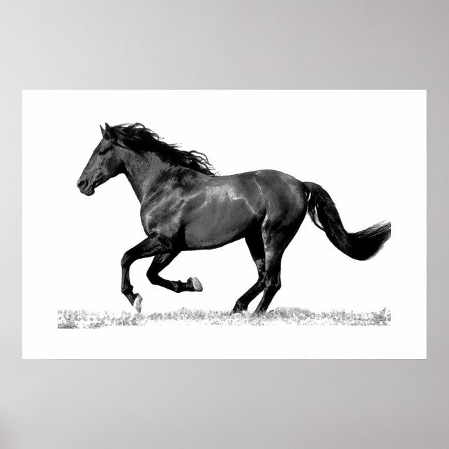 Running Horse Black White Poster (Front)