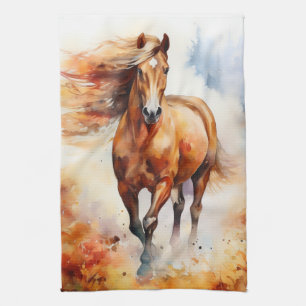 Running Horse in Autumn Tea Towel
