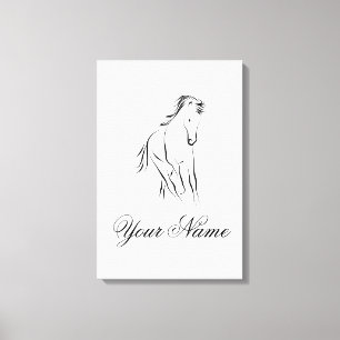 Running horse in black colour canvas print