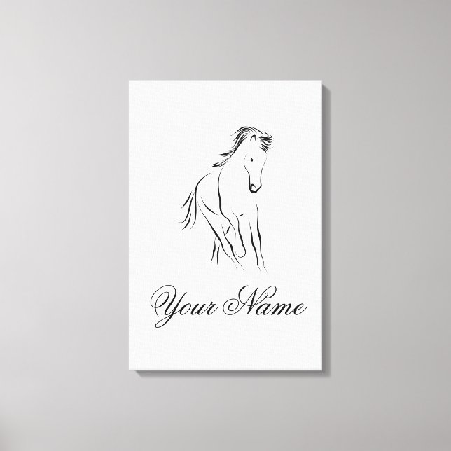 Running horse in black colour canvas print (Front)