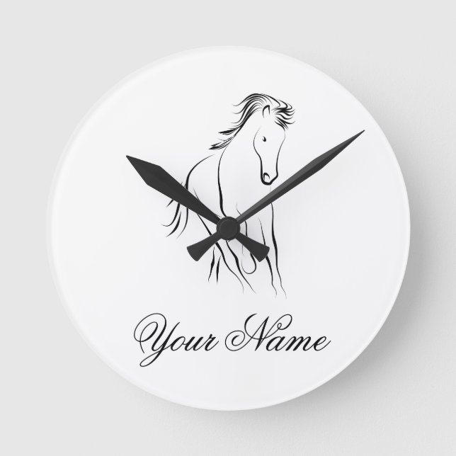 Running horse in black colour round clock (Front)