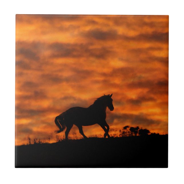 Running Horse In Fiery Sunset Tile (Front)