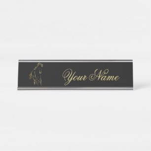 Running horse in gold colour desk name plate