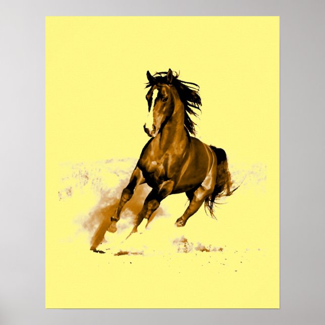 Running Horse Motivational Artwork Yellow Poster (Front)