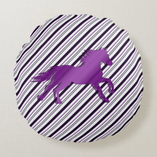 Running Horse on Stripes Round Cushion