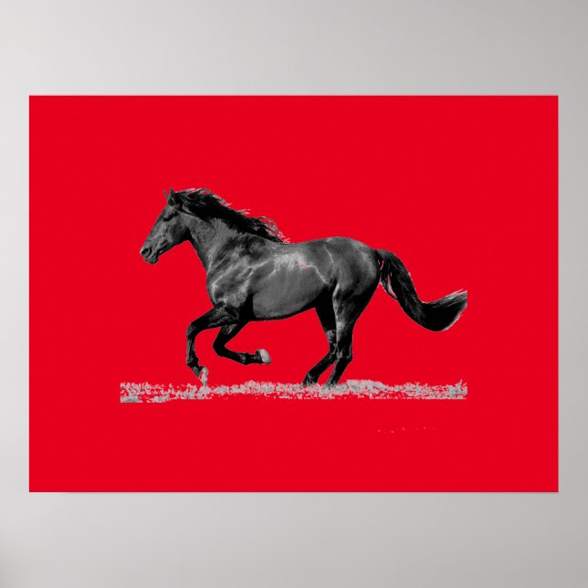 Running Horse Red Grey Pop Art Poster (Front)