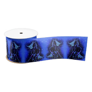Running Horse Ribbon In Blue Moonlight Satin Ribbon