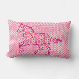 Running Horse Silhouette, Fuchsia and Coral Pink Lumbar Cushion