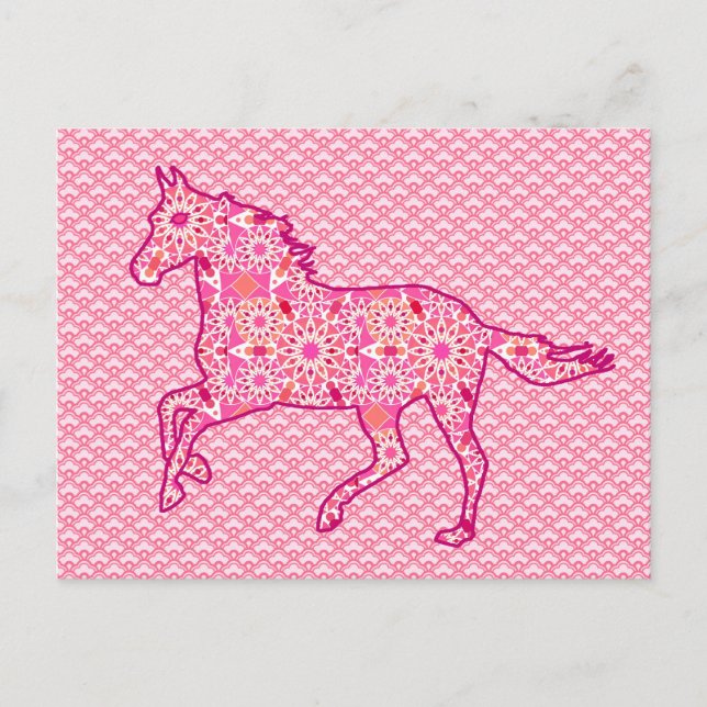 Running Horse Silhouette, Fuchsia and Coral Pink Postcard (Front)