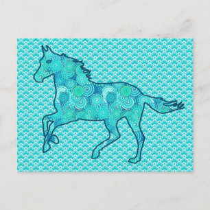 Running Horse Silhouette, Turquoise and Aqua Postcard