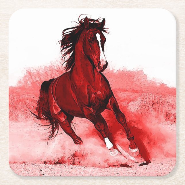 Running Horse Square Paper Coaster (Front)