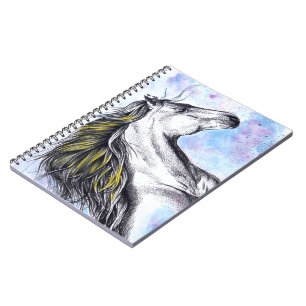 Running Horse Watercolor and Ink Equine art Spiral Notebook
