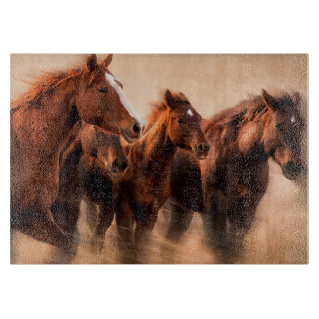 Running horses, blur and flying manes cutting board (Front)