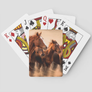 Running horses, blur and flying manes playing cards