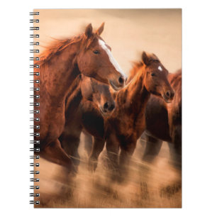 Running horses, blur and flying manes spiral notebook