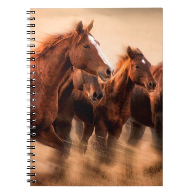 Running horses, blur and flying manes spiral notebook (Front)