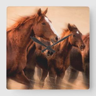 Running horses, blur and flying manes square wall clock
