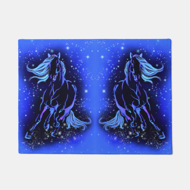 Running Horses Doormats Blue Starry Moonlight (Front)