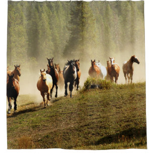 Running horses on Montana ranch Shower Curtain