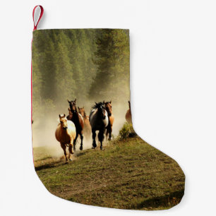 Running horses on Montana ranch Small Christmas Stocking