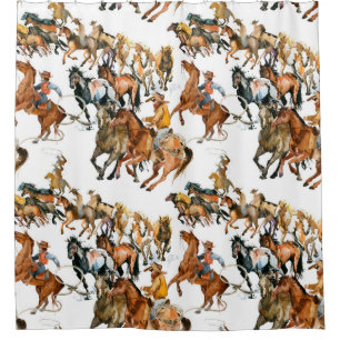 Running horses seamless pattern. American cowboy.  Shower Curtain