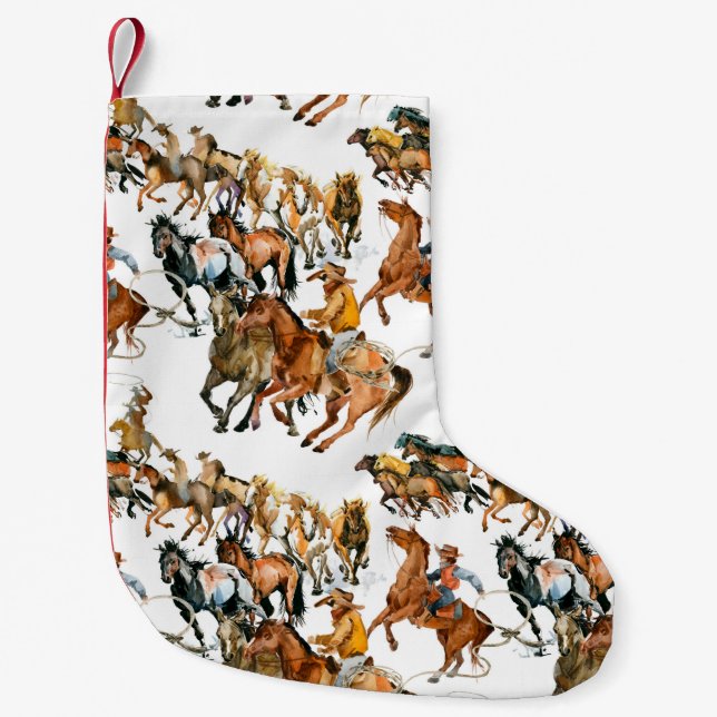 Running horses seamless pattern. American cowboy.  Small Christmas Stocking (Front)