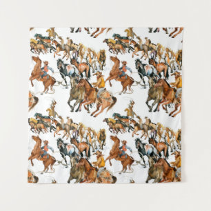 Running horses seamless pattern. American cowboy. Tapestry
