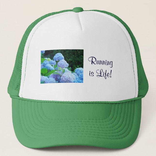 Running is Life! sports hat Blue Hydrangea Flowers (Front)
